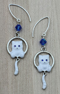Blue Eyed Kitty Earrings with dangling tails