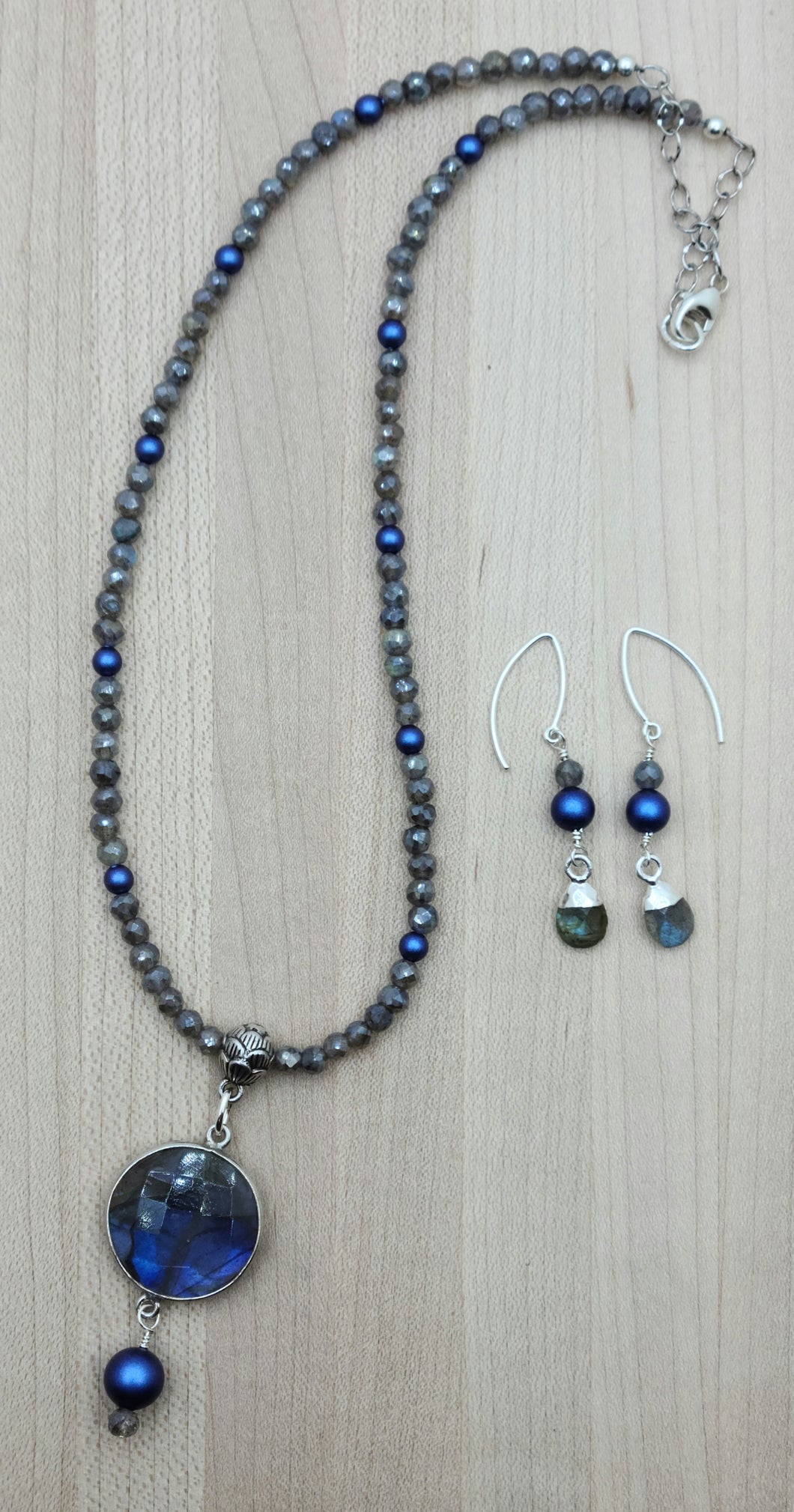 Labradorite Coin Necklace & Earrings