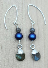 Labradorite Teardrop & crystal pearl earrings