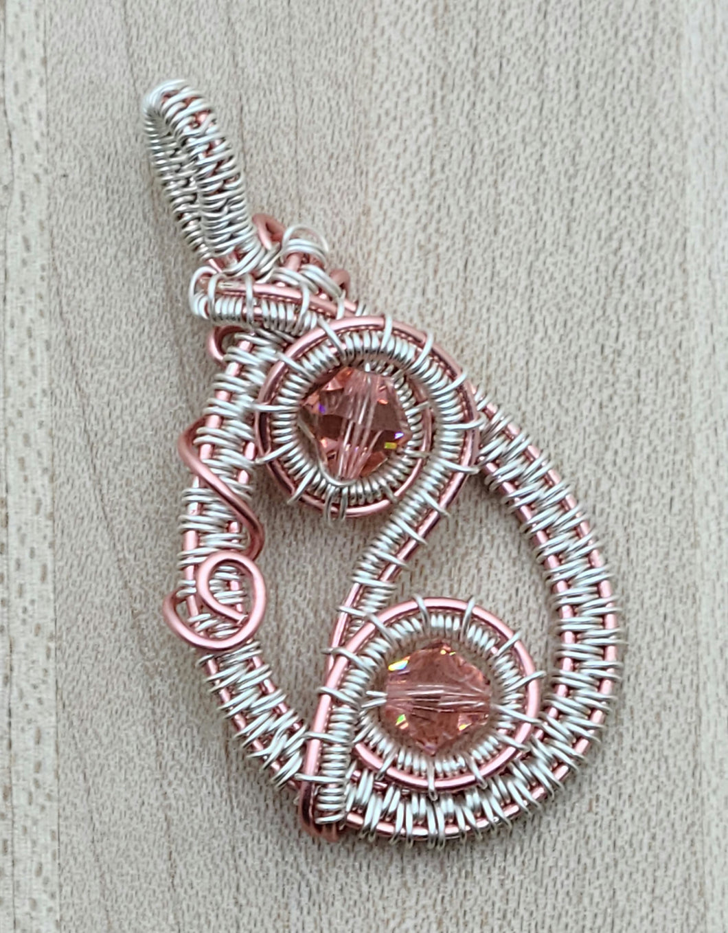 Woven Wire Peach Teardrop with crystals Pendant