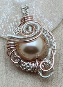 Woven Wire Peach Crystal Pearl Pendant