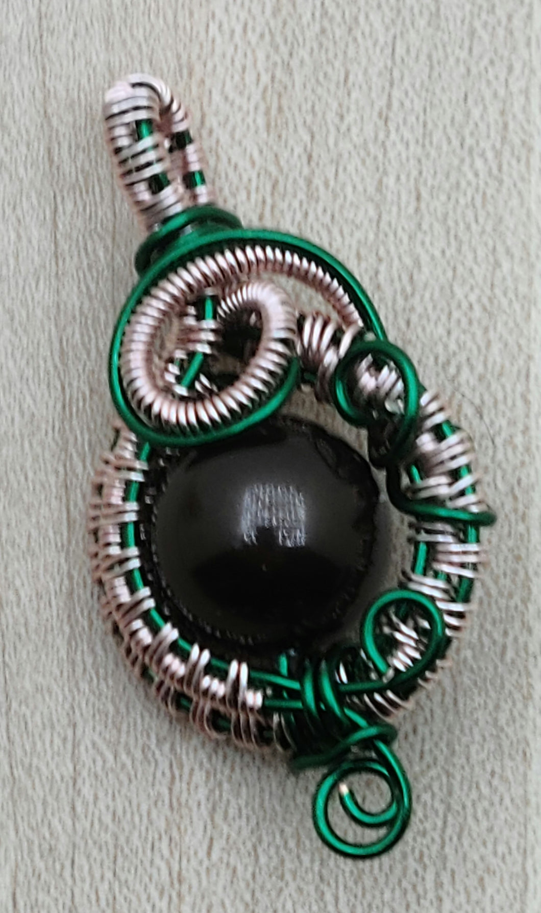 Woven Wire Green, Rose Gold, & Brown Pendant
