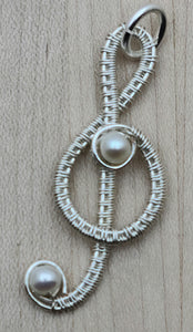 Woven Wire Silver & FW Pearls Treble Clef Pendant
