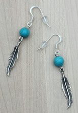 Howlite & sterling silver feather fish hook earrings