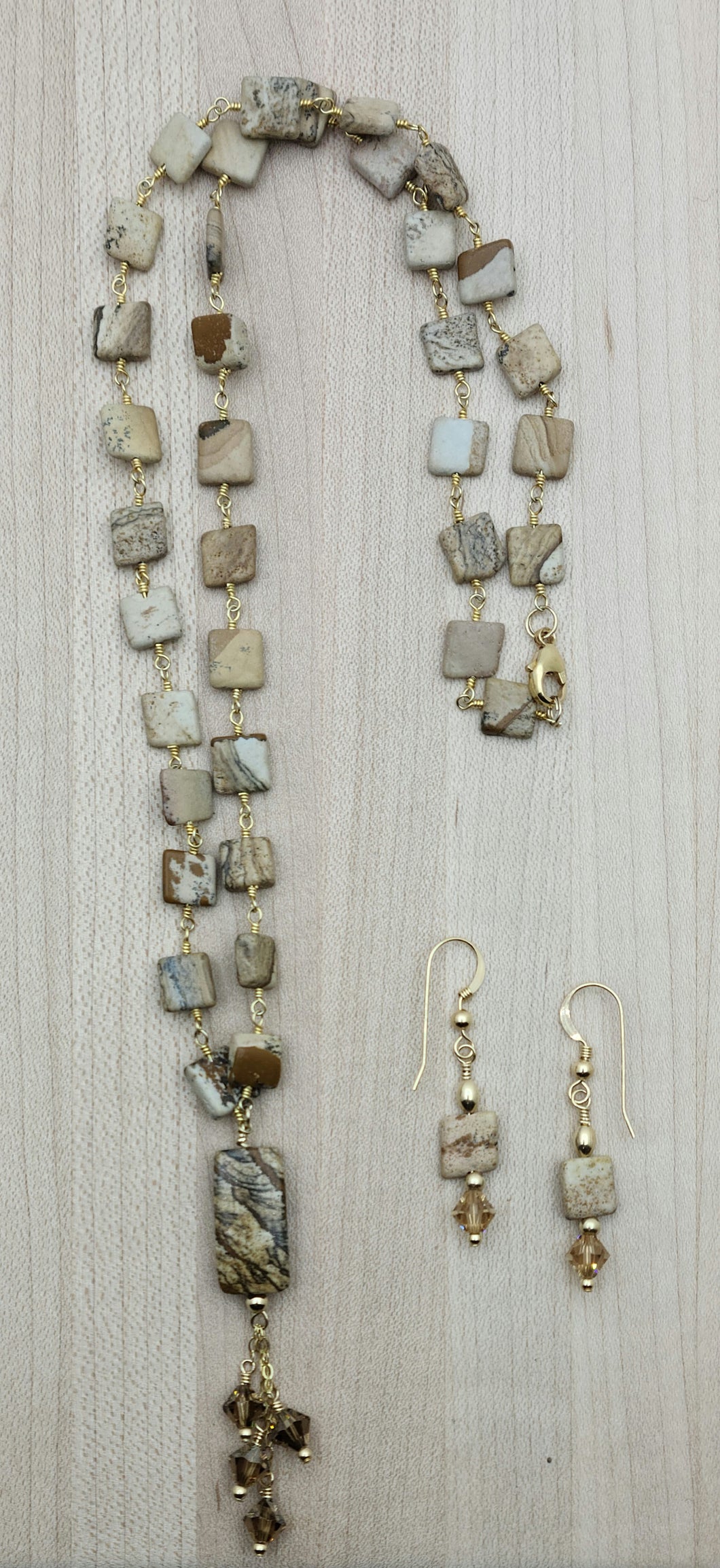 Picture Jasper Chain & Pendant Necklace & Earrings