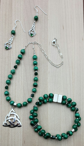 Triquetra & Malachite Necklace, Bracelet, & Earrings