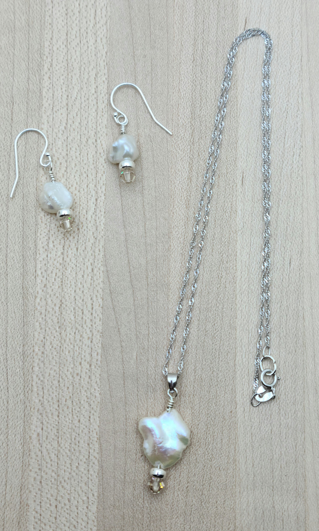 Keshi & Crystal Drop Necklace & Earrings