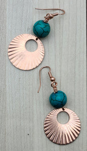 Turquoise Howlite & copper sunray fish hook earrings