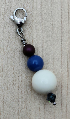 Zipper Pull - Cream, Lapis,  Elderberry & Crystal