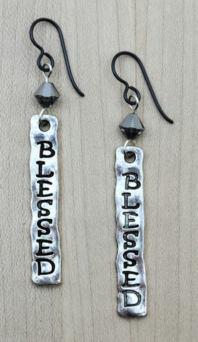Pewter & Crystal with word Blessed Earrings