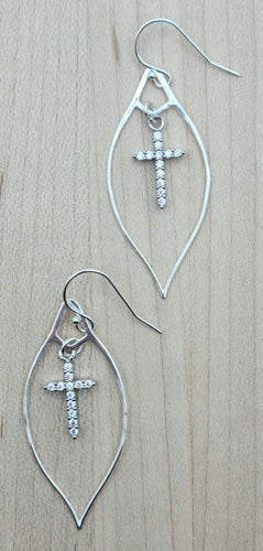 Marquise Framed CZ & silver Cross Earrings