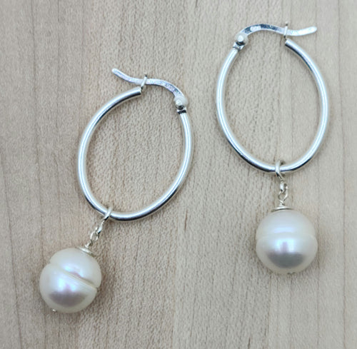 Sterling Silver Hoop & Baroque Pearl Earrings
