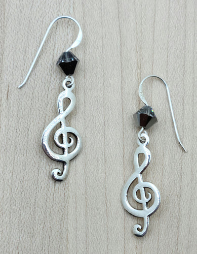 sterling silver Treble Clef & Chrome Crystal Earrings