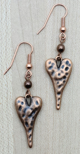 Copper Heart & Electroplated Hematite Earrings