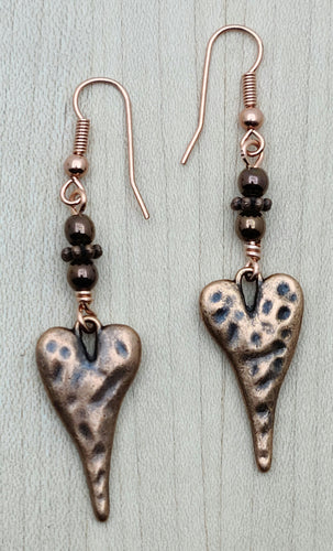 Copper Heart, hematite, & Daisy Earrings