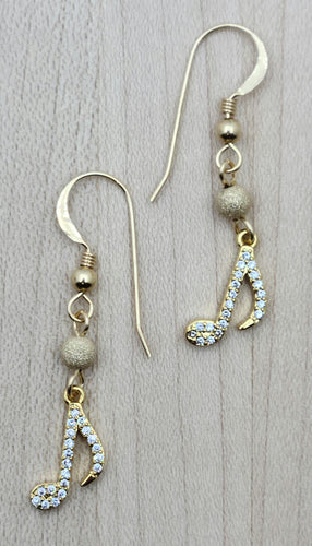 Gold Fill Stardust & CZ 8th Note Fish Hook Earrings