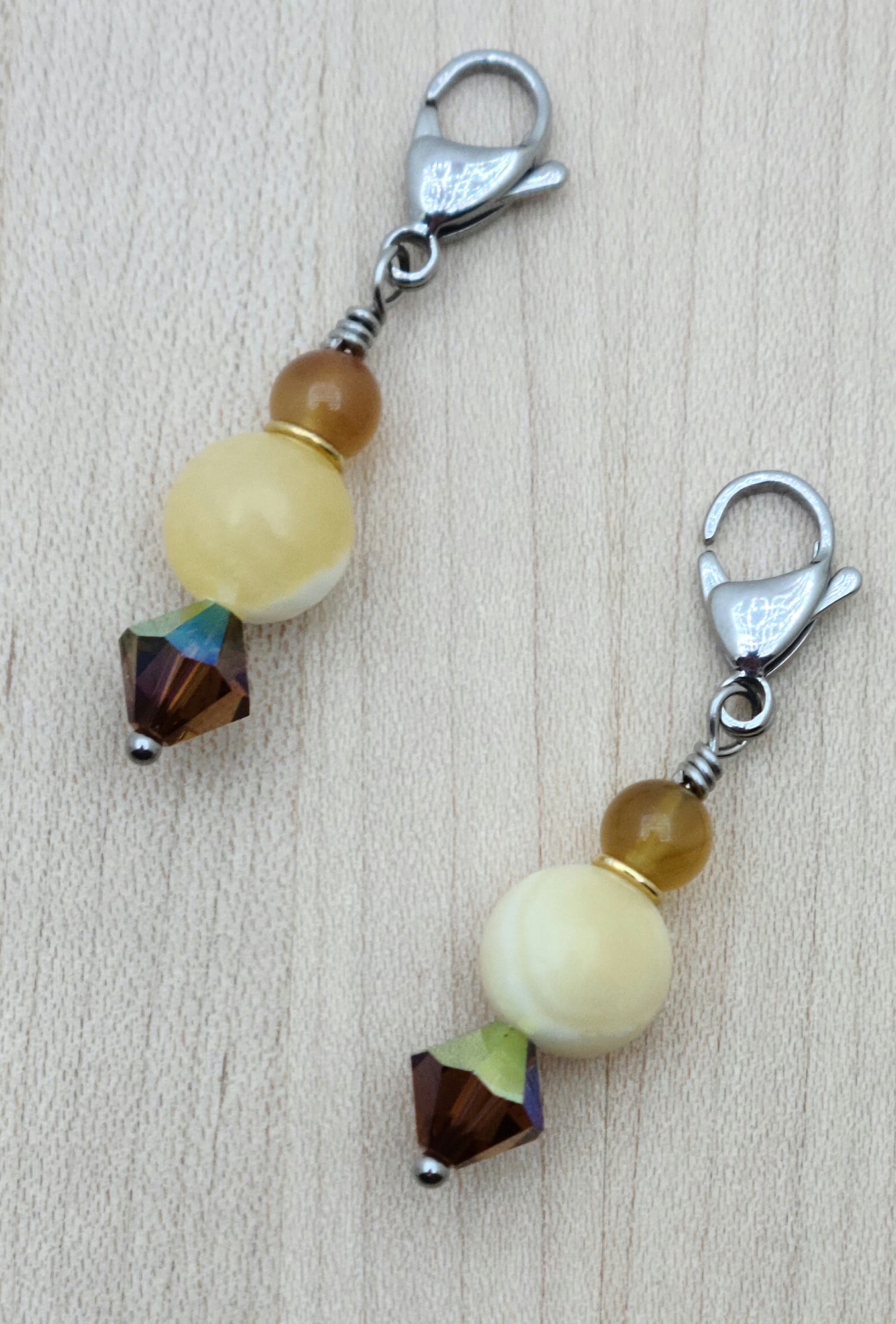 Zipper Pull - Honey Stone, botswana, & crystal
