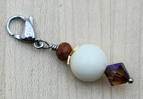 Zipper Pull - chocolate howlite, Cream crystal pearl, & Smokey Topaz crystal
