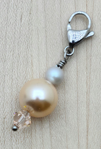 Zipper Pull - Peach & silver crystal pearls