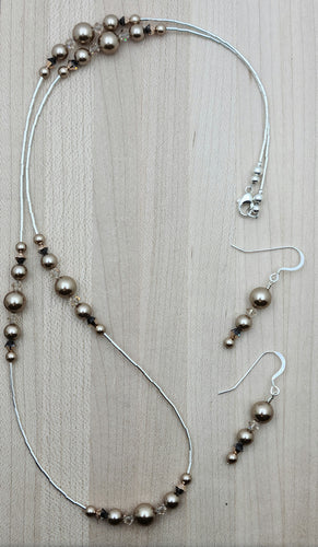 Bronze Crystal Pearl Necklace & Earrings