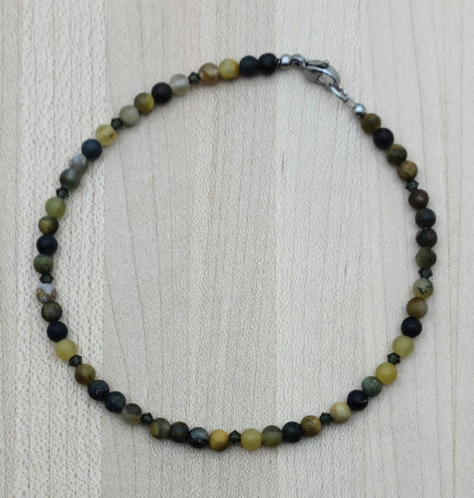 The deep golds &amp; browns of this pietersite pair perfectly with the blackish brown of morion crystals to create a striking look to adorn your ankle!