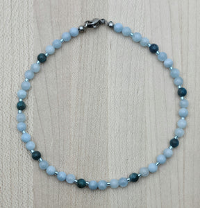 Dress up your ankle with a lovely, eye-catching anklet of pale blue aquamarine &amp; dark blue apatite, accented by pale blue Miyuki delica.