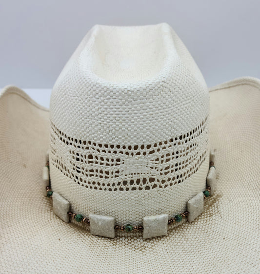 River stone, turquoise, & copper hatband