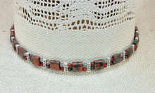 Double drilled orangish red &amp; grey poppy jasper host red carnelian, bloodstone, &amp; lovely pewter 'columns.' Hatband