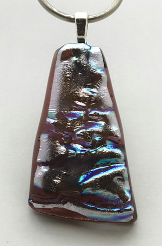Aquamarine glints through silver ripple dichroic glass & is really quite lovely in this fused glass pendant!