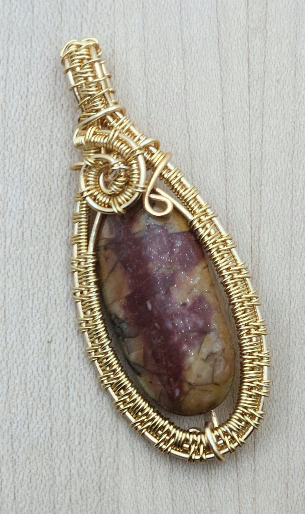 Woven Wire Gold & Red Creek Jasper Pendant