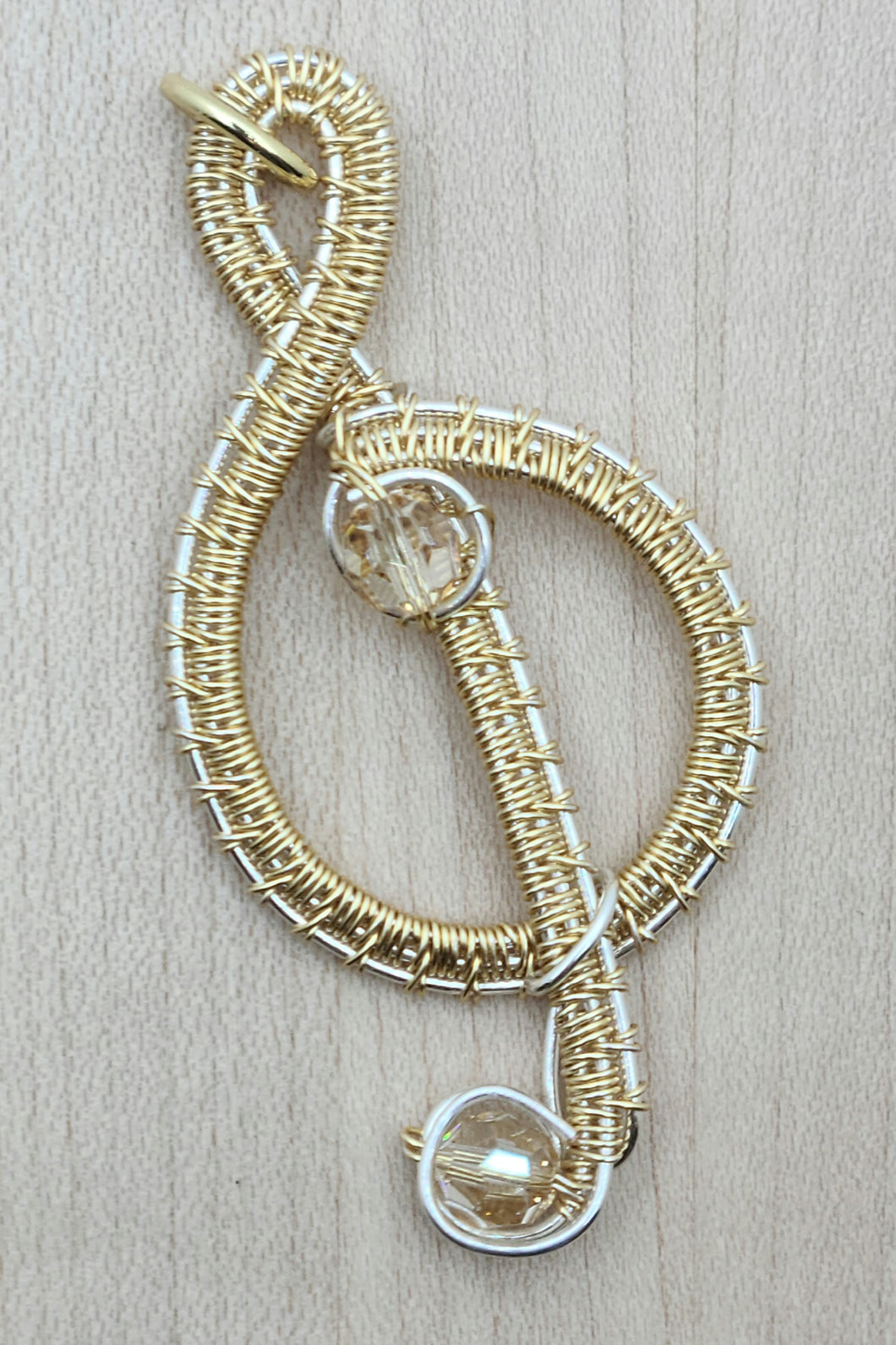 Woven Wire 3 Wire Silver & Gold Treble Clef Pendant