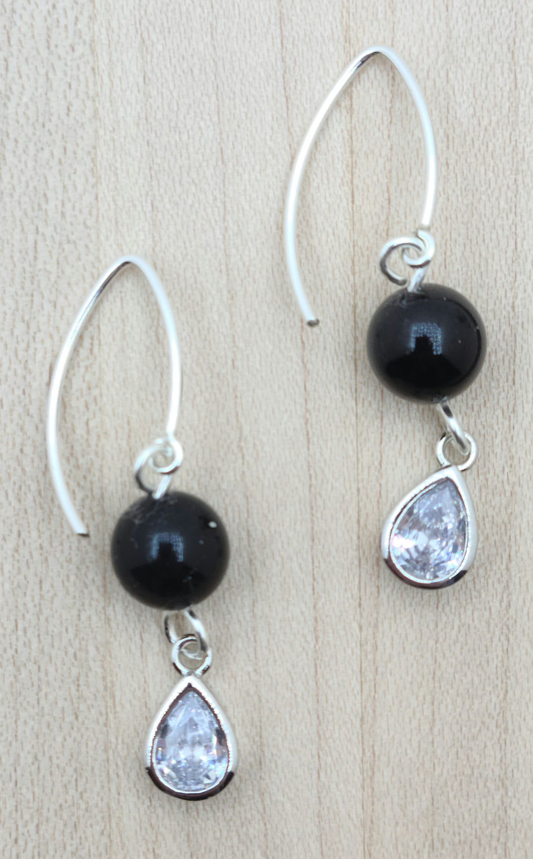 Black crystal pearls & cubic zirconia earrings