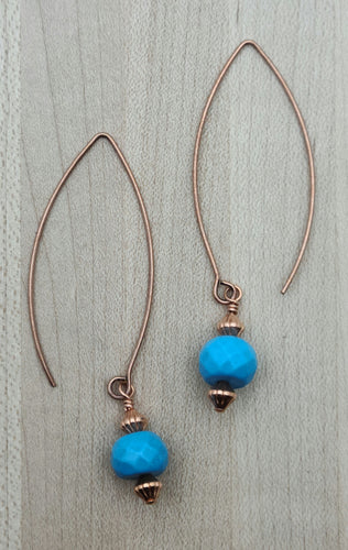 Copper & Turquoise Howlite Long Fish Hook Earrings