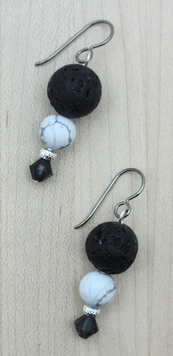 Lava Stone, Howlite, & Crystal Earrings