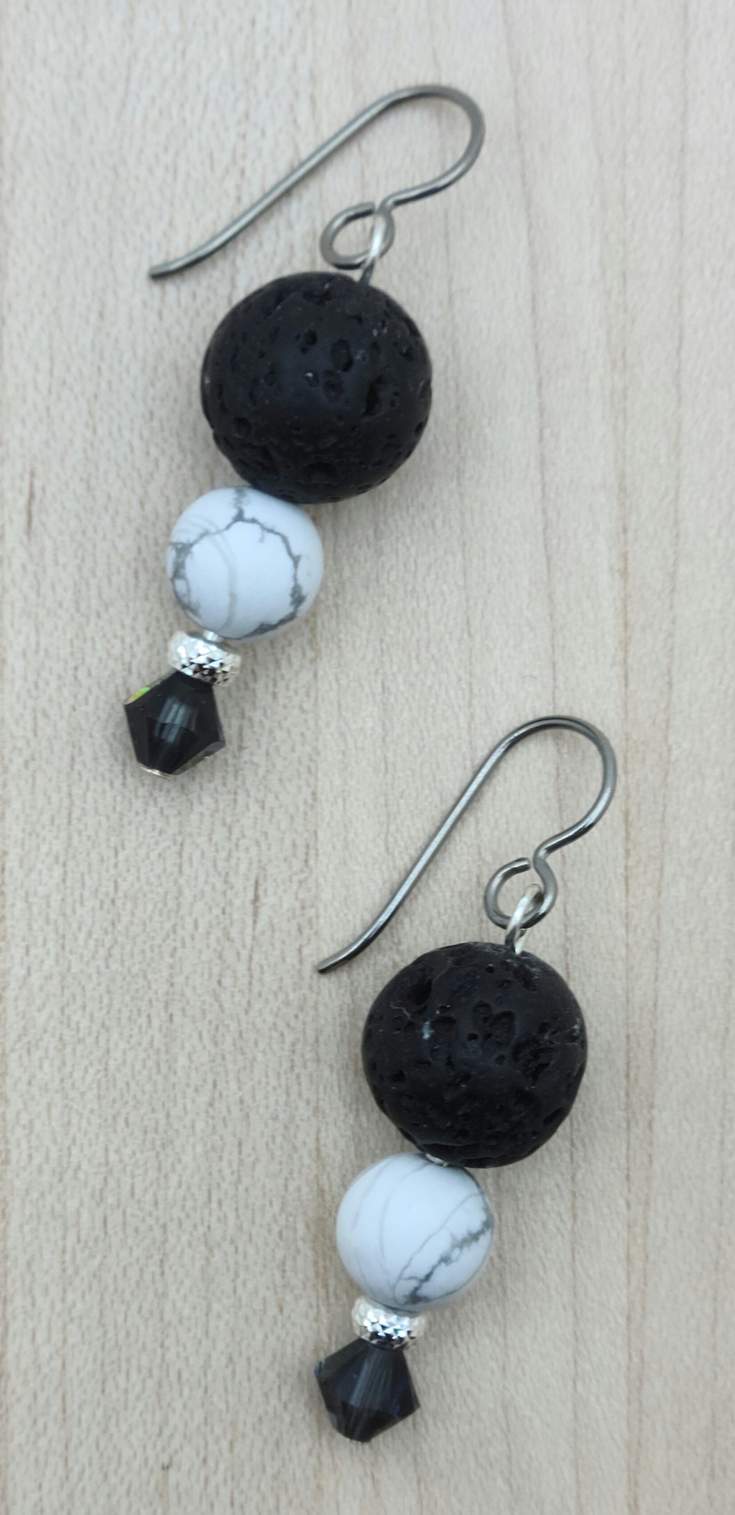 Lava Stone, Howlite, & Crystal Earrings