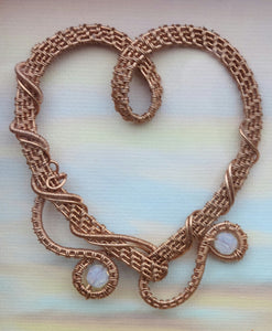 Woven Wire Copper Heart Close-up