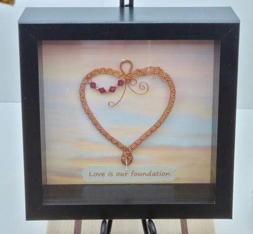 Woven Wire Copper & Scarlet Heart Crystal Shadow Box