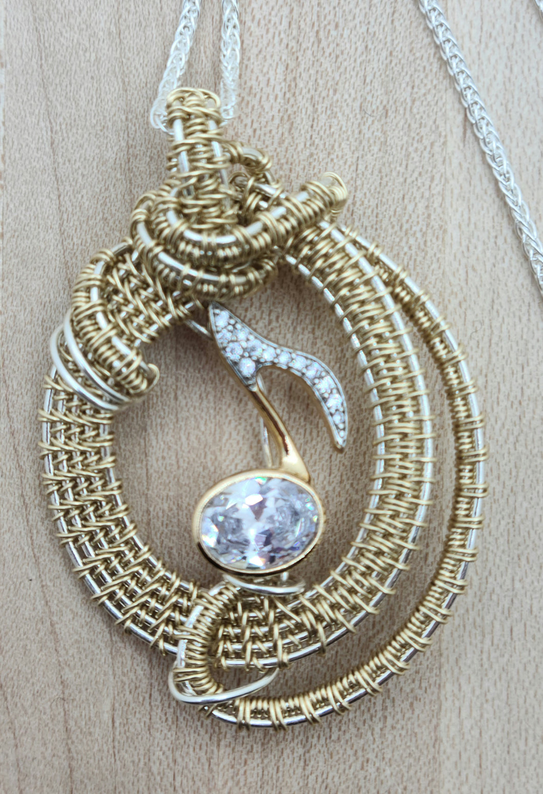 Woven Wire Silver Fill & Gold Fill Framed Cubic Zirconia Note