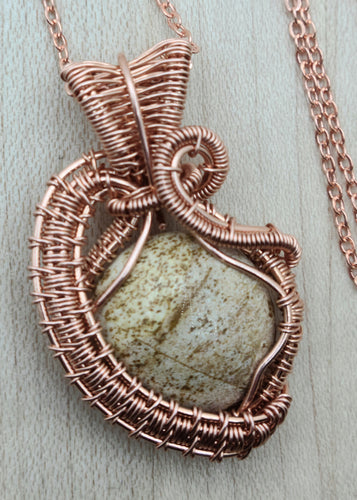 Woven Wire Copper & Picture Jasper Pendant