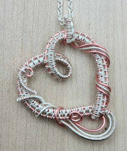 Woven Wire Peach & Silver Heart Pendant