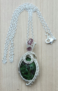 Woven Wire Ruby in Zoisite w/crystals Pedant