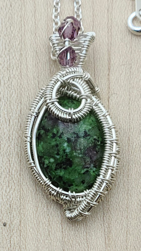 Woven Wire Ruby in Zoisite with crystals Pendant