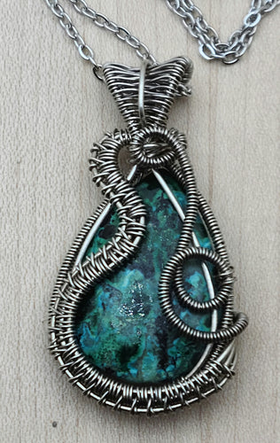 Woven Wire Chrysocolla & Antique Silver Fill