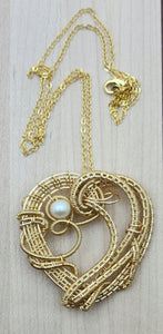 Woven Wire Gold Victorian Heart Pendant