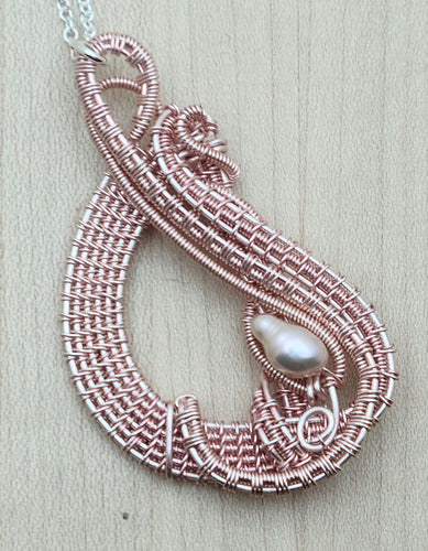 Woven Wire Rose & Pearl Swirl Pendant