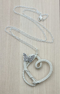 Woven Wire Butterfly in Silver Heart Pendant