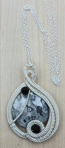 Woven Wire Black & White Crazy Lace Agate Pendant