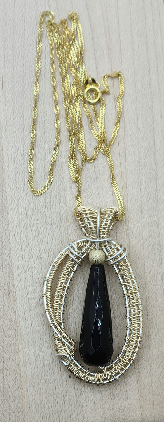 Woven Wire Gold Fill & Faceted Onyx Pendant