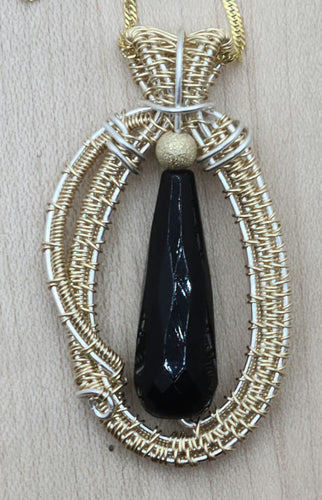 Woven Wire Gold Fill & Faceted Onyx Pendant