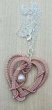 Woven Wire Rose & Pearl Heart Pendant